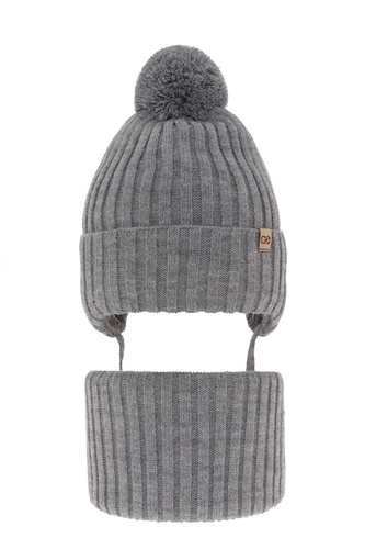 Set invernale bambino: berretto e scaldacollo, grigio, con pompon, Carlo