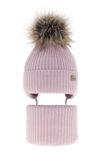 Set invernale bambina: berretto e scaldacollo, lilla, con lacci, Bria