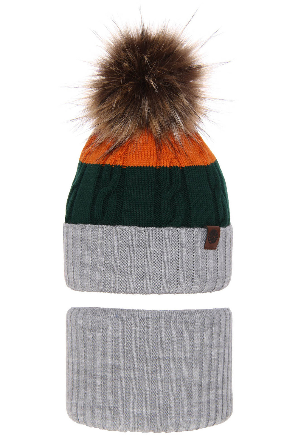 Set invernale bambino: berretto e scaldacollo, grigio, con pompon, Karmel