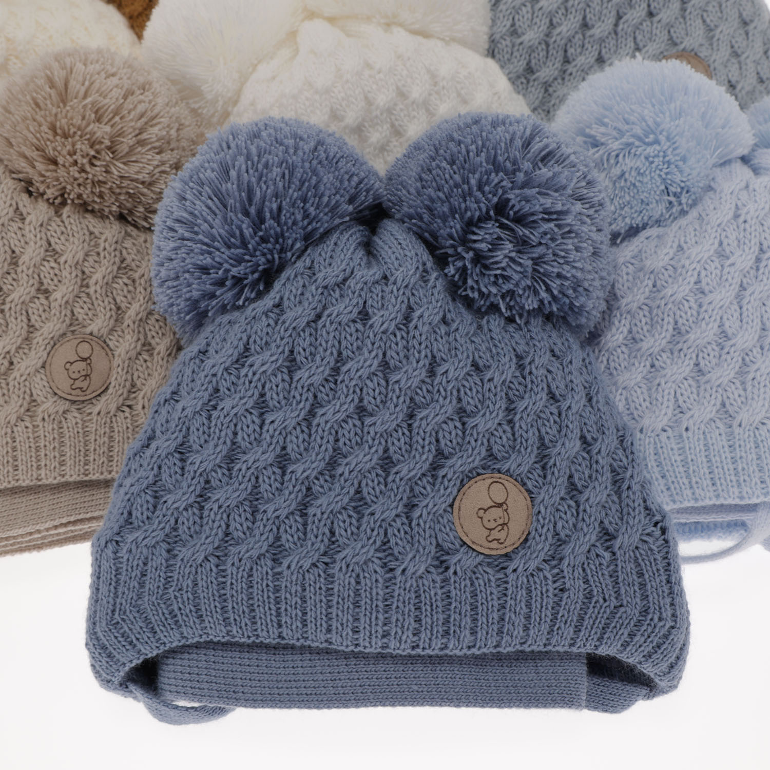 Set invernale bambino: berretto e sciarpa, grigio chiaro, con due pon pon, con lacci, Alonso