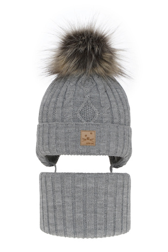 Set invernale bambina: berretto e scaldacollo, grigio, con pompon, Aida