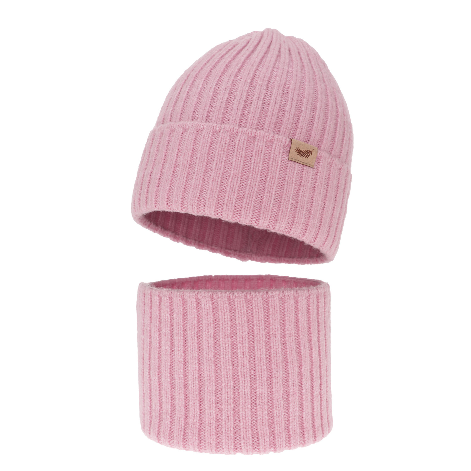 Set invernale bambina: berretto e scaldacollo, rosa chiaro, 100% Lana Merino, Karmina