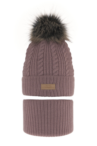 Set invernale bambina: berretto e scaldacollo, lilla, con pompon, Alika