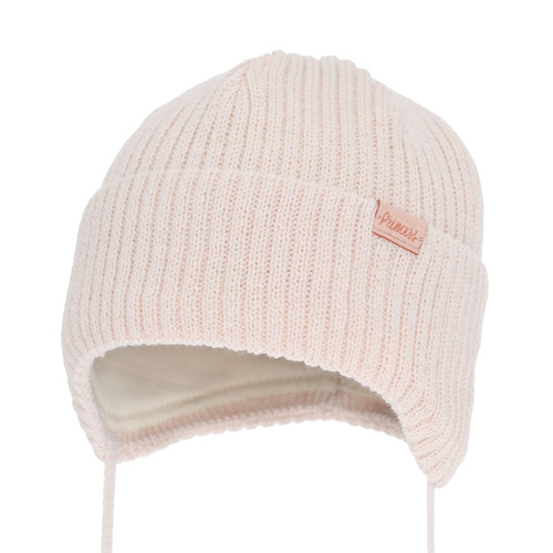 Berretto invernale bambina, rosa chiaro, con lacci, con lana mjerino, Punia