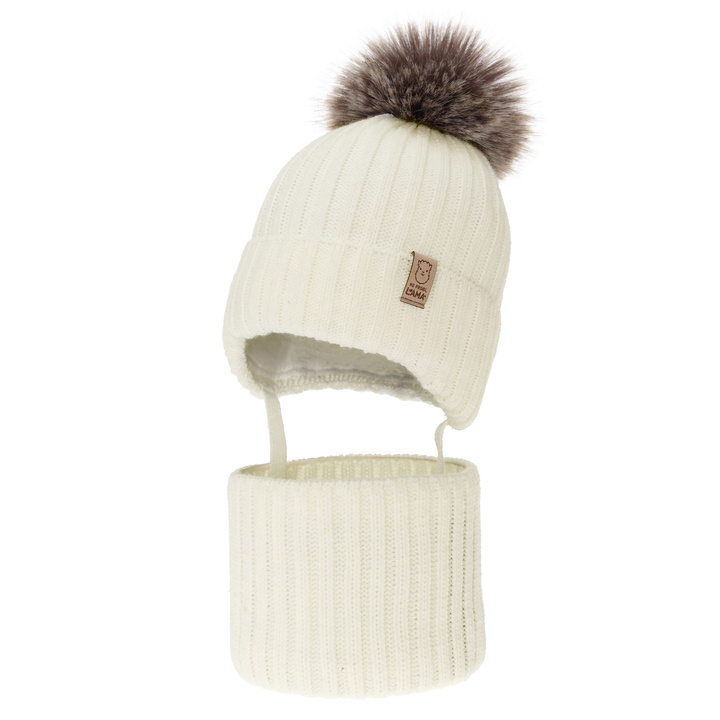 Set invernale bambina: berretto e scaldacollo, crema, con pompon, Abigail