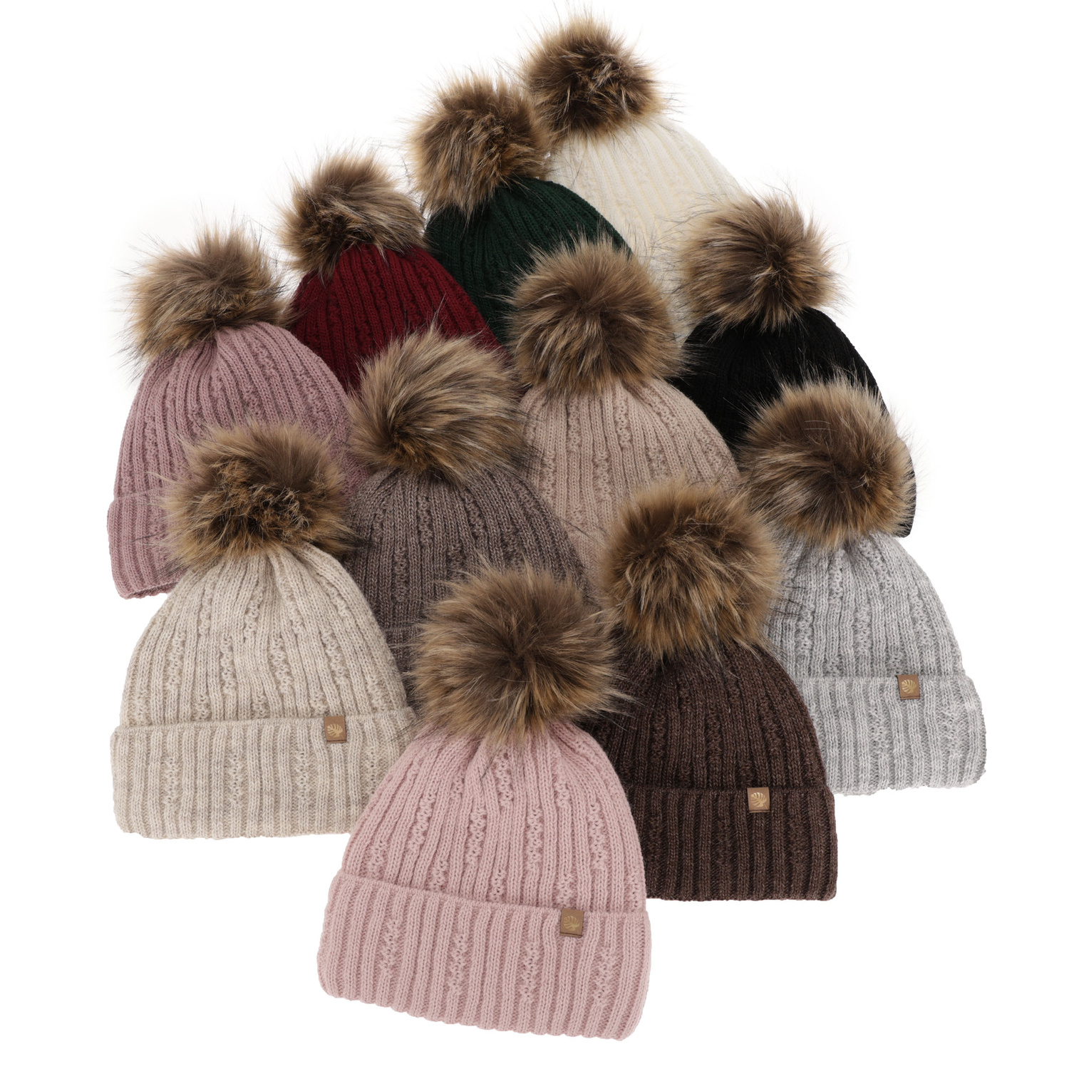 Berretto invernale donna, crema, con pompon, Savona