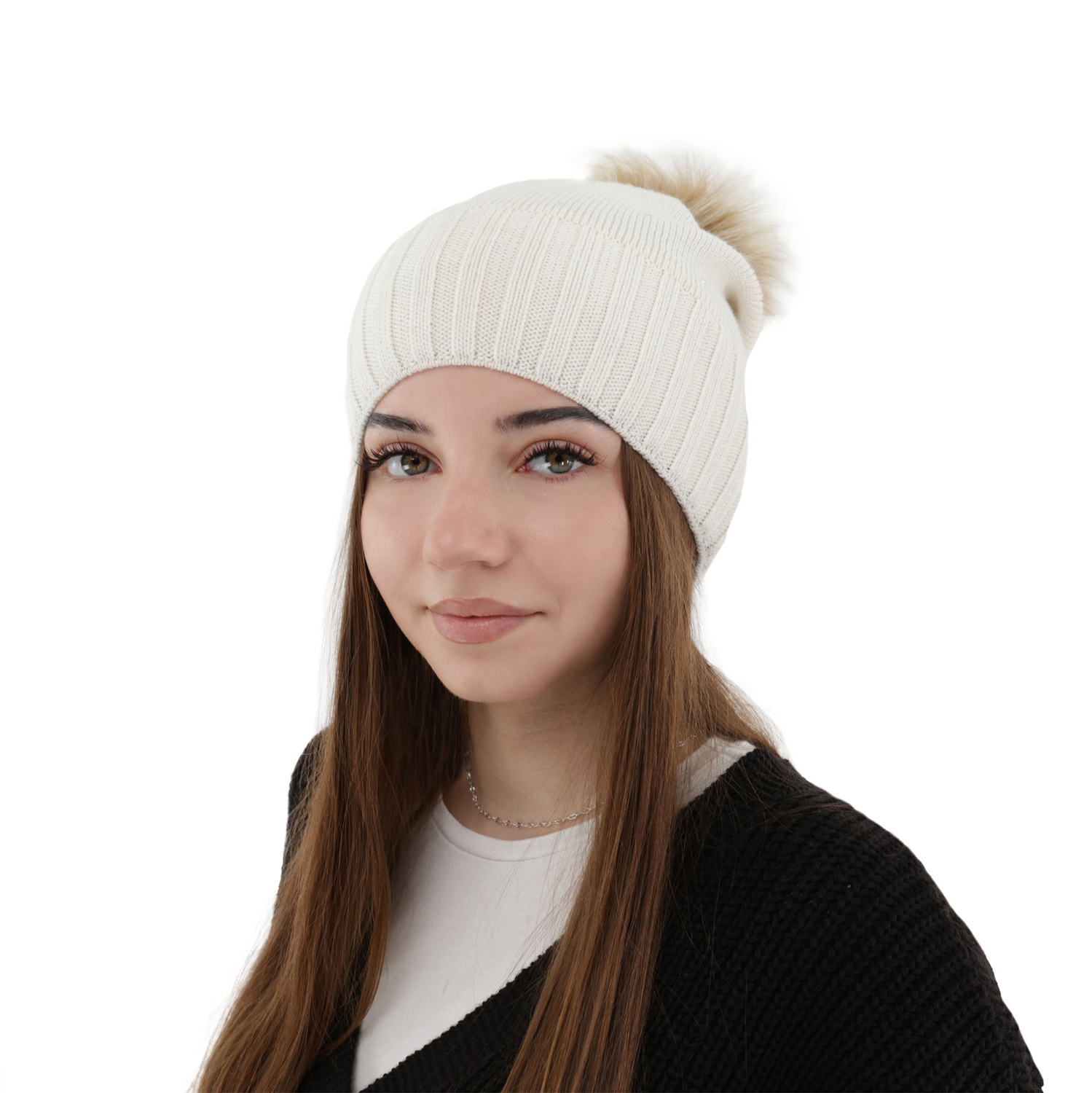 Berretto invernale donna, crema, 100% Lana Merino, Malga