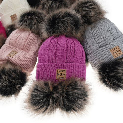 Set invernale bambina: berretto e sciarpa, grigio, con due pon pon, Gabriela