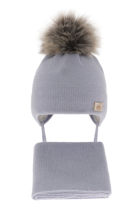 Set invernale bambino: berretto e sciarpa, azzurro, 100% Lana Merino, con lacci, Anastazy