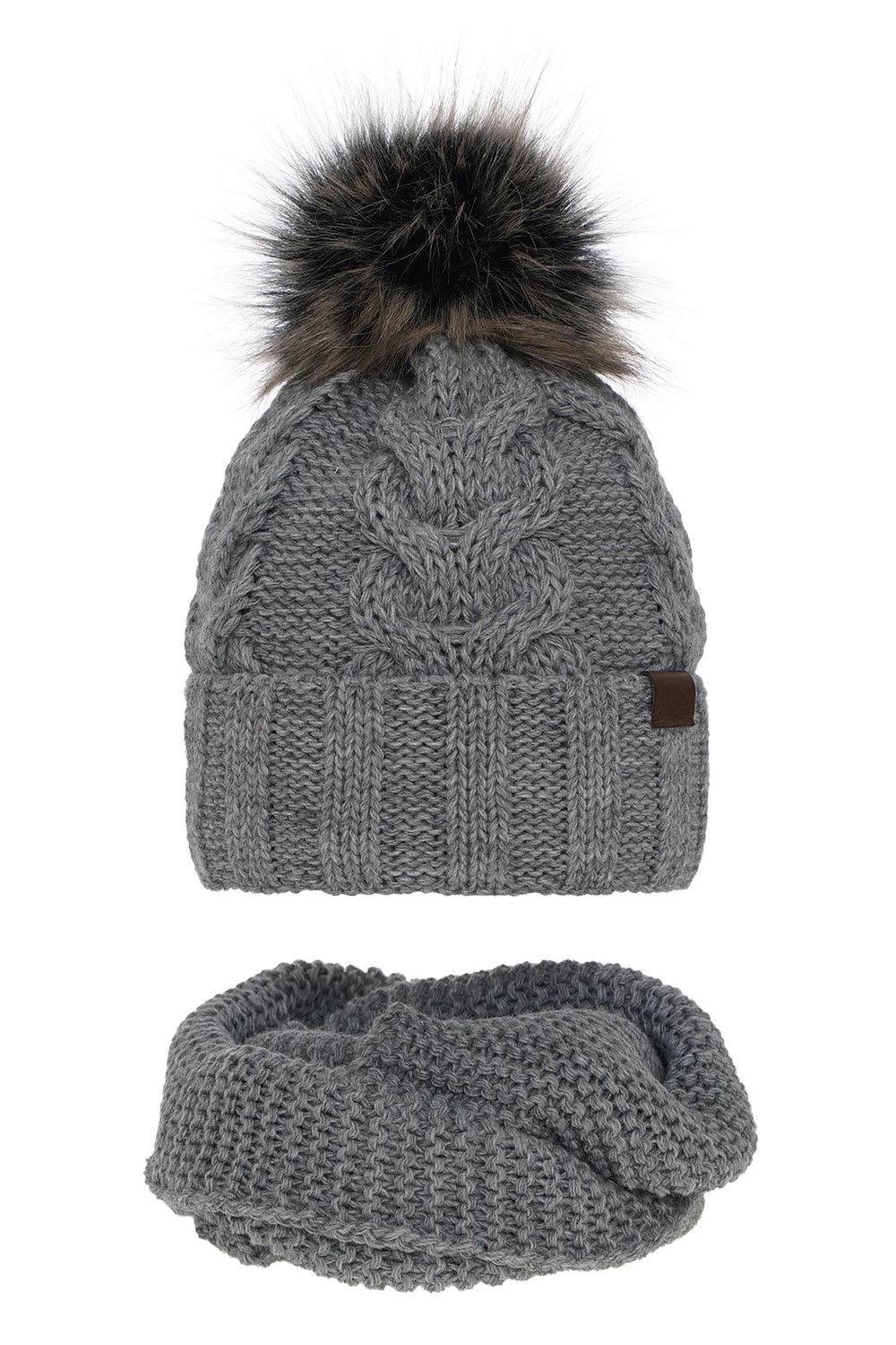Set invernale bambina: berretto e scaldacollo, grigio, con pompon, Torina