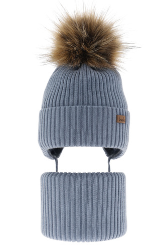 Set invernale bambino: berretto e scaldacollo, azzurro, con pompon, Bergo