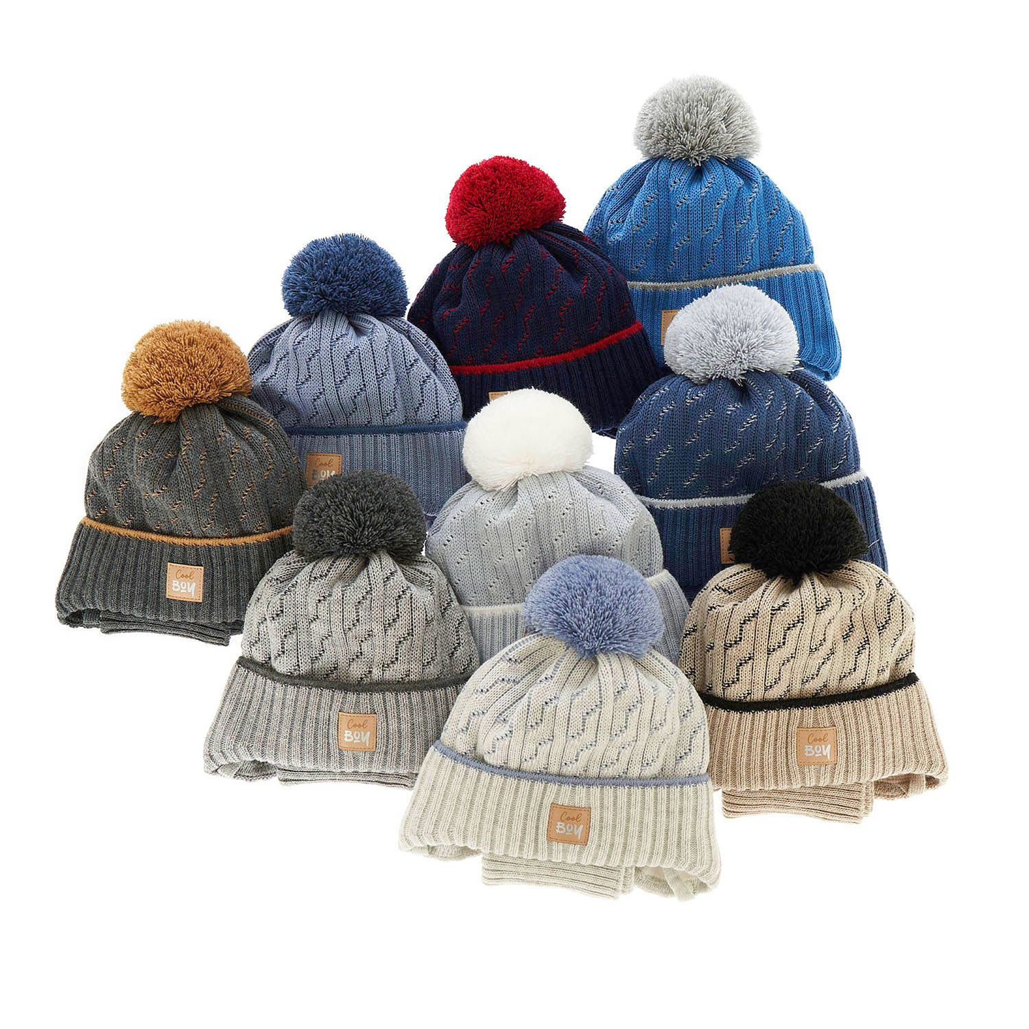 Set invernale bambino: berretto e scaldacollo, grigio scuro, con pompon, con lacci, Pikolo