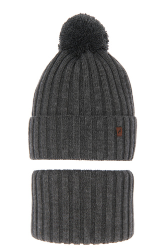 Set invernale bambino: berretto e scaldacollo, grigio, con pompon, Wiliam