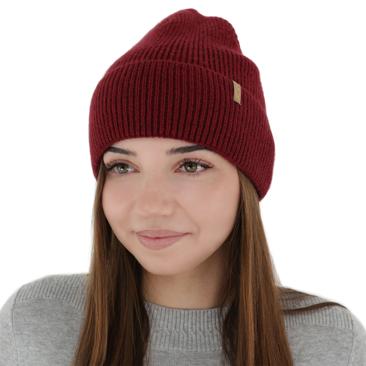 Berretto invernale donna, bordeaux, con lana merino, Tahoe