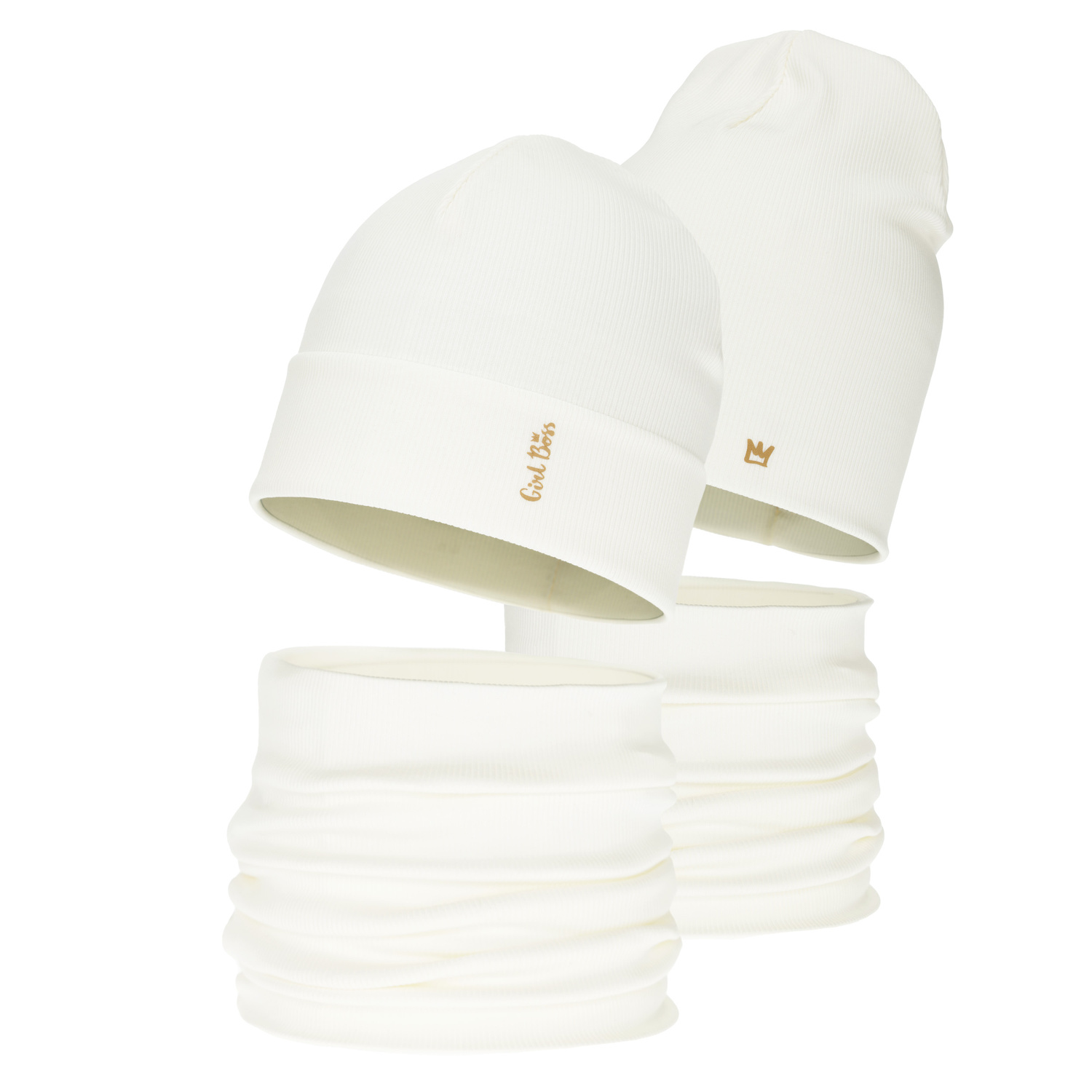 Set autunno/primavera bambina: berretto e scaldacollo, in cotone, crema, Carina