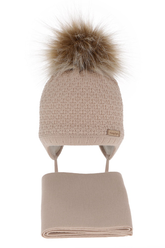 Set invernale bambina: berretto e sciarpa, beige, con pompon, Clotilde