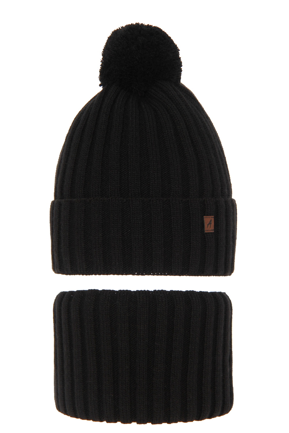 Set invernale bambino: berretto e scaldacollo, nero, con pompon, Wiliam