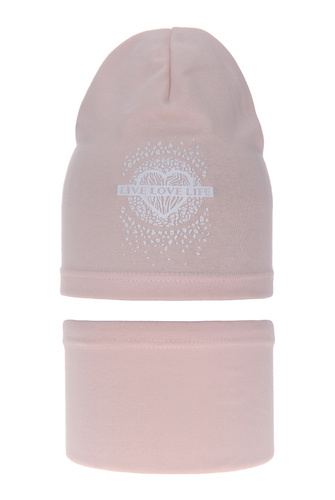 Set autunno/primavera bambina: berretto e scaldacollo, rosa, in cotone, Esmeralda