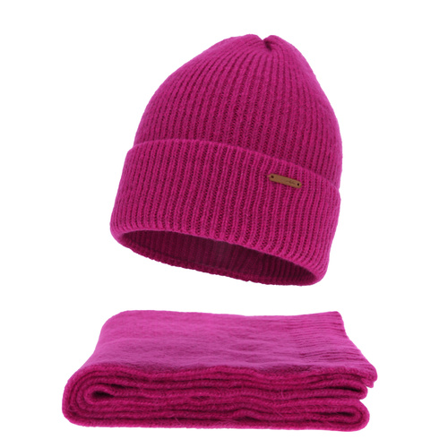 Set invernale donna: berretto e sciarpa, amaranto, con lana merino, Seala