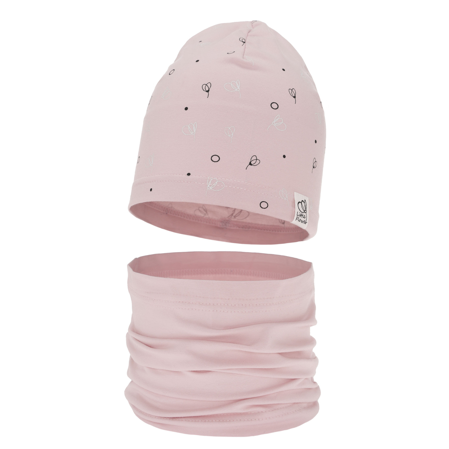 Set autunno/primavera bambina: berretto e scaldacollo, rosa, in cotone, Fiora