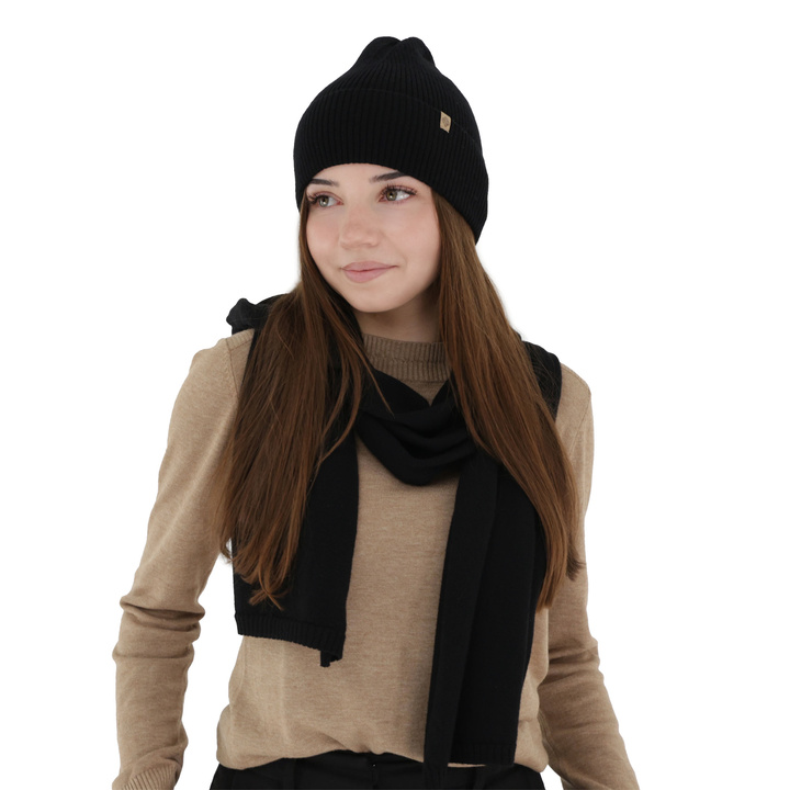 Sciarpa invernale donna, nero, lana merino con cashmere, Irenia