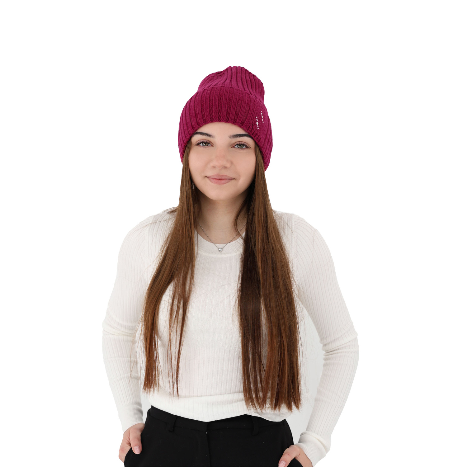 Berretto invernale donna, rosa, 100% Lana Merino, Ariga