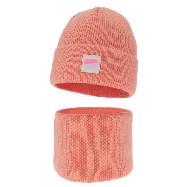 Set invernale bambina: berretto e scaldacollo, arancione, con pompon, Josephin