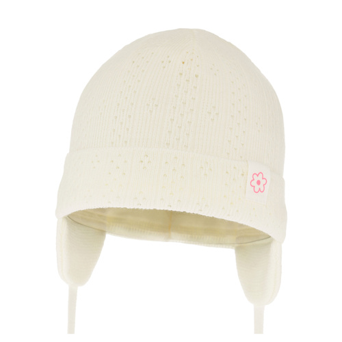 Berretto autunno/primavera bambina, crema, con lacci, Lucrezia