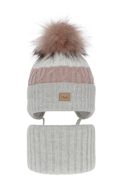 Set invernale bambina: berretto e scaldacollo, grigio, con pompon, Riviera