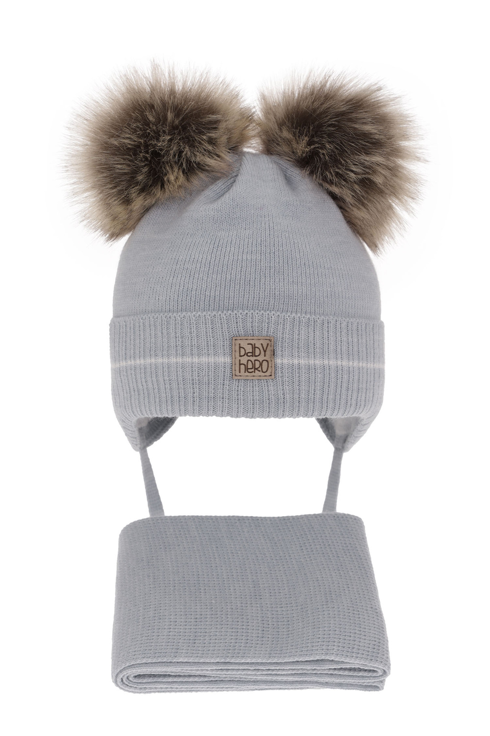 Set invernale bambino: berretto e sciarpa, azzurro, con due pon pon, con lacci, Melon