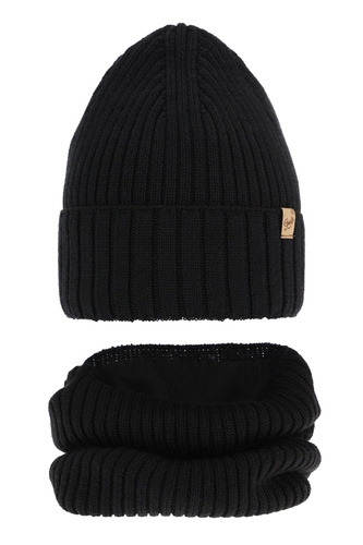 Set invernale bambina: berretto e scaldacollo, nero, 100% Lana Merino, Mesalia