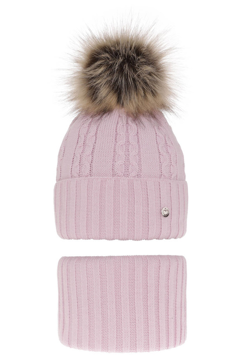 Set invernale bambina: berretto e scaldacollo, lilla, con pompon, Felia