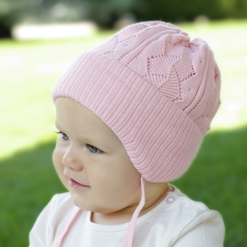 Berretto autunno/primavera bambina, viola, con lacci, Marinetta