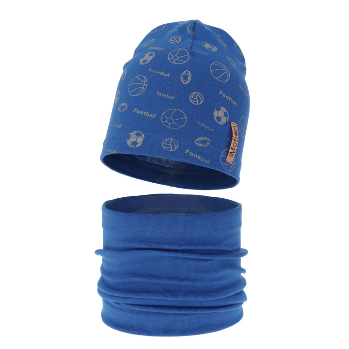 Set autunno/primavera bambino: berretto e scaldacollo, blu, in cotone, Paolo