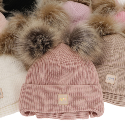 Set invernale bambina: berretto e scaldacollo, grigio, con due pon pon, con lacci, Kiara