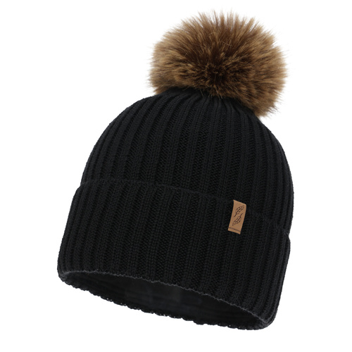 Berretto invernale donna, nero, con lana merino, Zamira