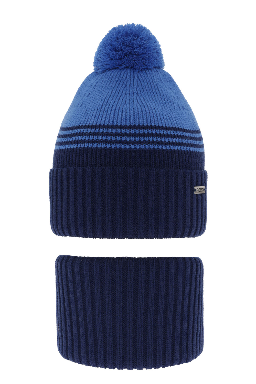 Set invernale bambino: berretto e scaldacollo, blu scuro, con pompon, Pallas