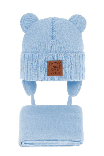 Set invernale bambino: berretto e sciarpa, azzurro, con lacci, Petit