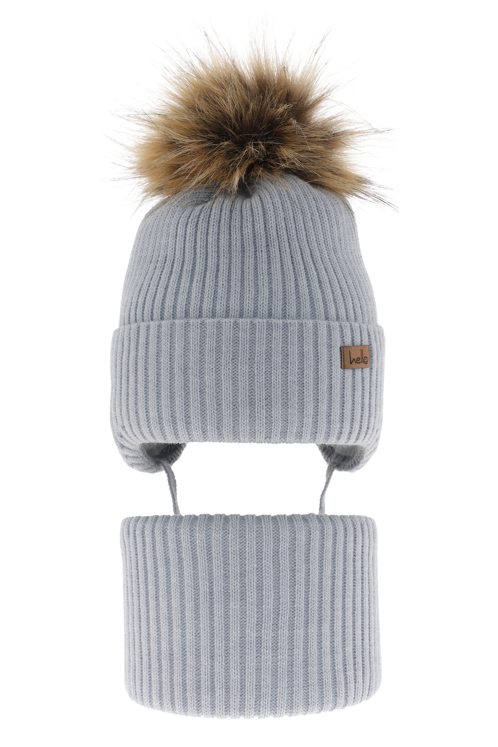 Set invernale bambino: berretto e scaldacollo, azzurro, con pompon, Bergo