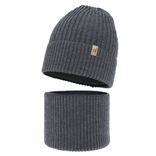 Set invernale bambina: berretto e scaldacollo, grigio scuro, 100% Lana Merino, Patricia