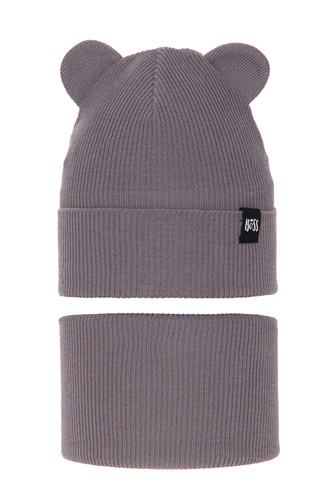 Set autunno/primavera bambino: berretto e scaldacollo, con cotone, grigio, Grajan