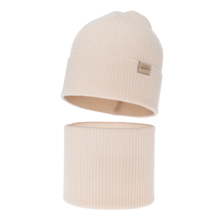 Set autunno/primavera bambina: berretto e scaldacollo, rosa chiaro, 100% Lana Merino, Magenta