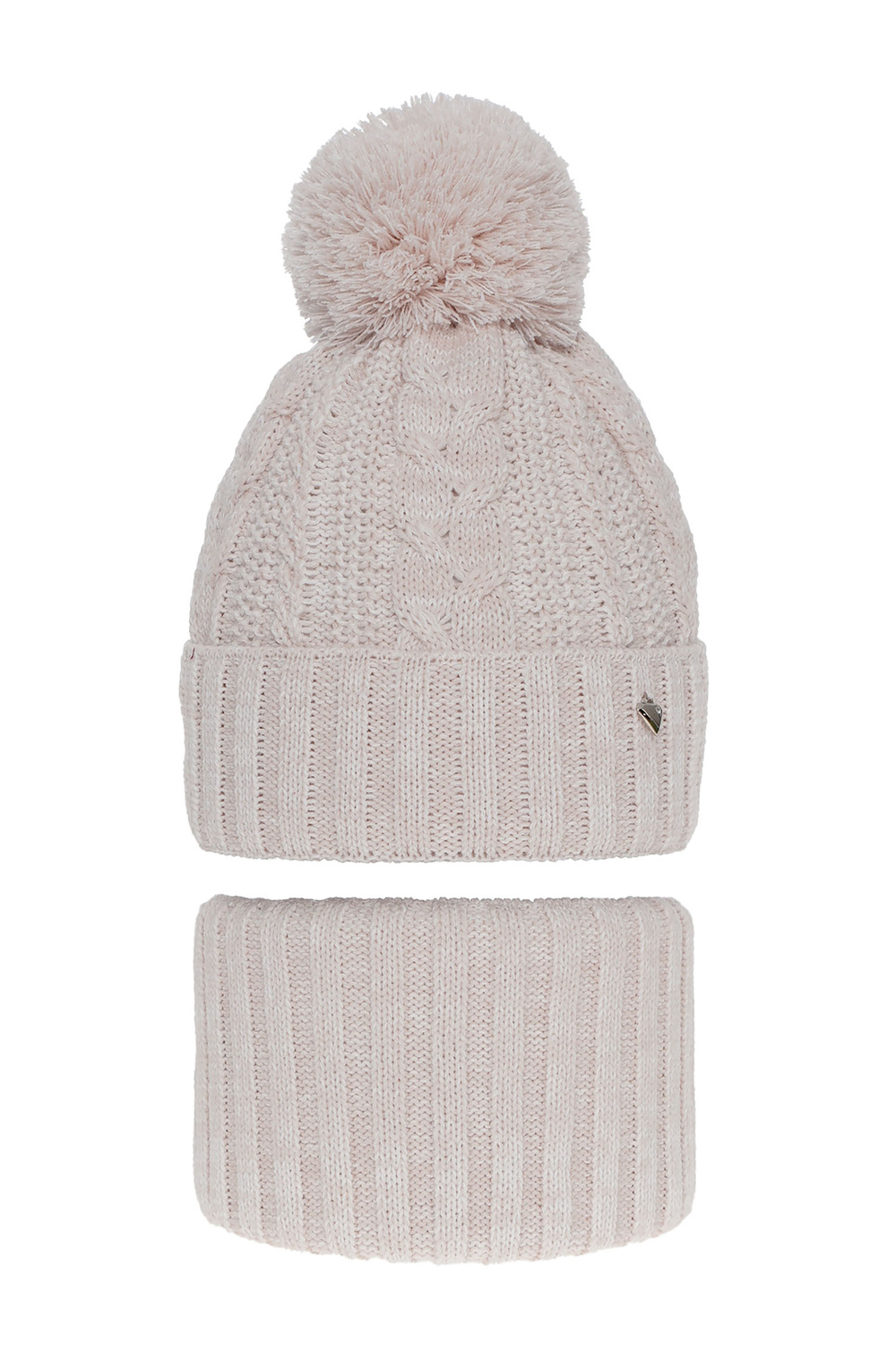 Set invernale bambina: berretto e scaldacollo, rosa chiaro, con pompon, Maroko