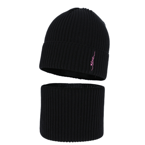 Set autunno/primavera bambina: berretto e scaldacollo, con cotone, nero, Elvara