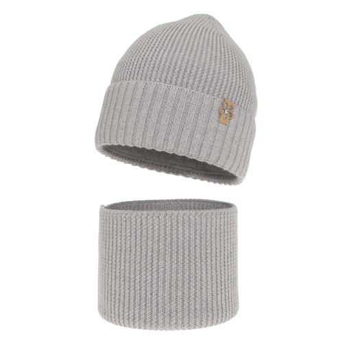 Set invernale bambina: berretto e scaldacollo, grigio, 100% Lana Merino, Nelita