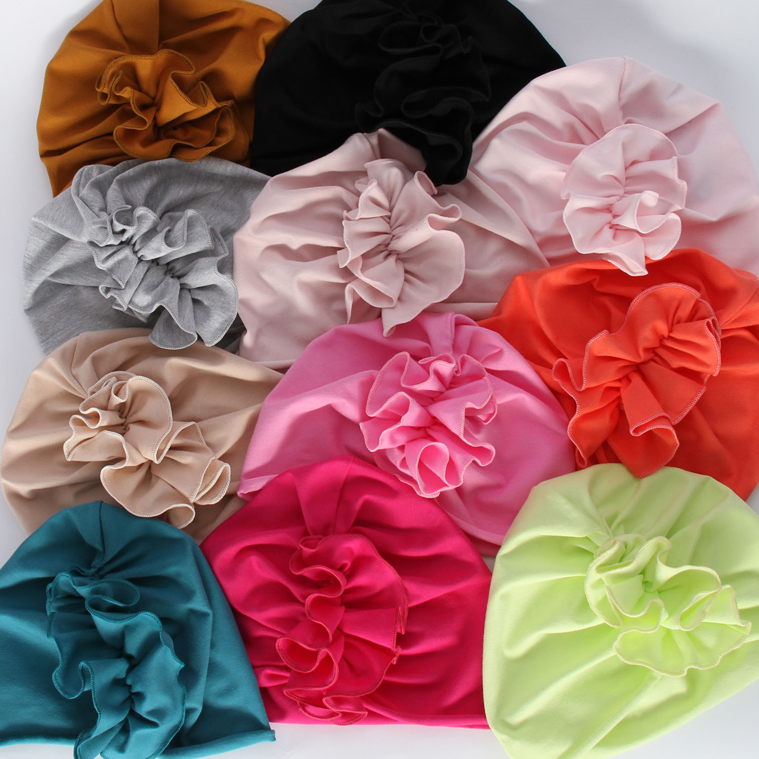 Berretto autunno/primavera bambina, limone, in cotone, con arricciatura decorativa, Werka