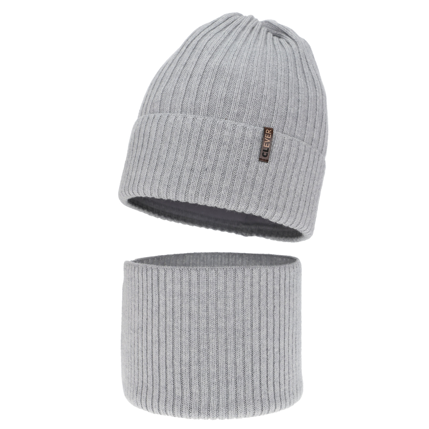 Set invernale bambino: berretto e scaldacollo, grigio chiaro, 100% Lana Merino, Gizmo