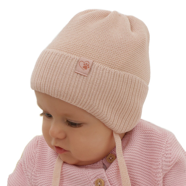 Berretto invernale bambina, morelowa, con lacci, 100% Lana Merino, Dari