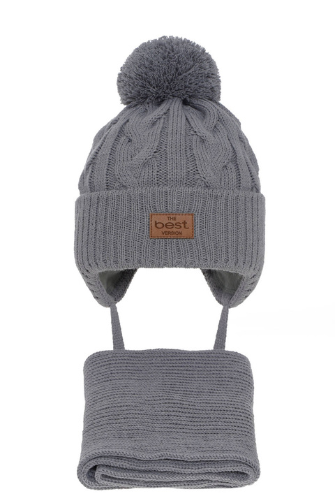 Set invernale bambino: berretto e sciarpa, grigio, con pompon, Remix