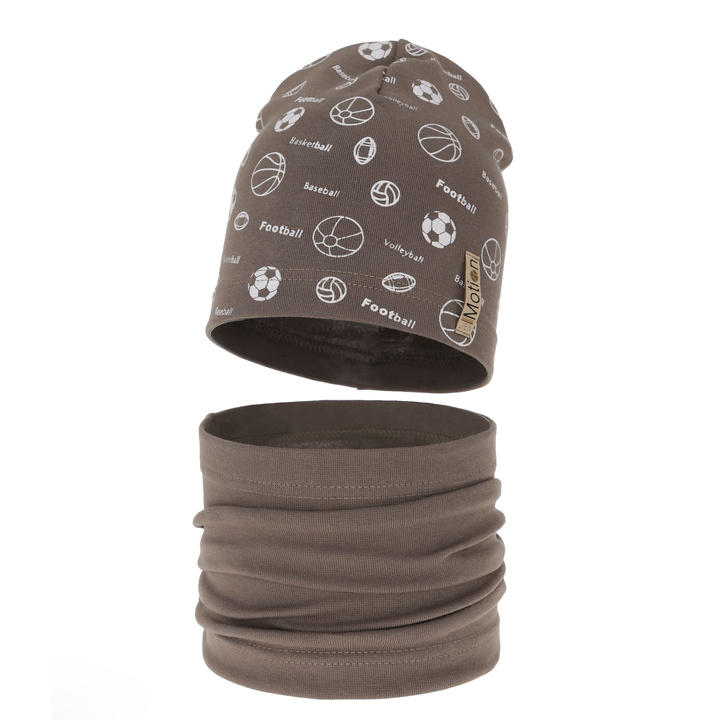 Set autunno/primavera bambino: berretto e scaldacollo, marrone, cotone, Paolo